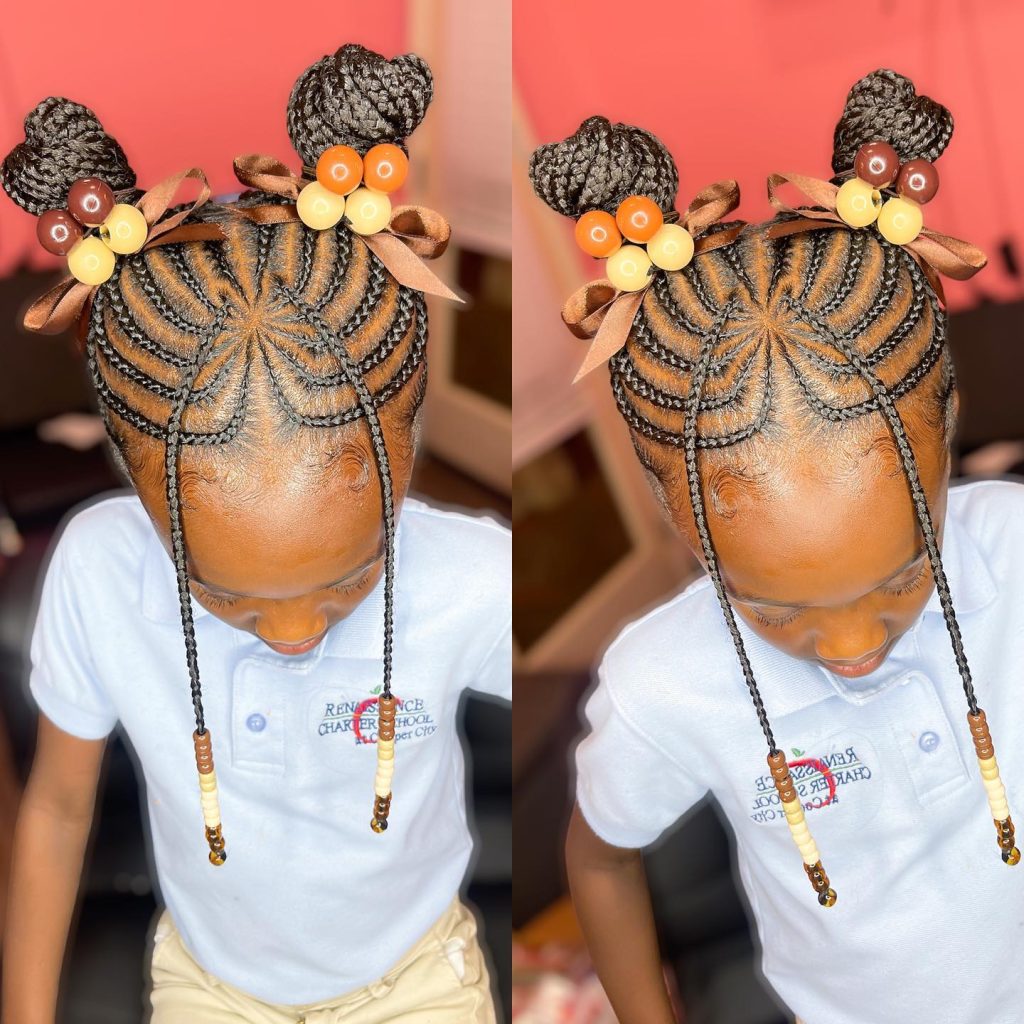 Braids with buns in a freestyle boho fashion