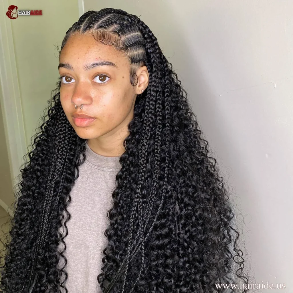 Braids with curls in the freestyle Fulani style