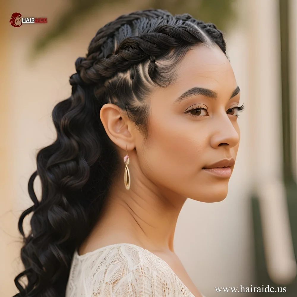 Braids with open black wavy hairstyles