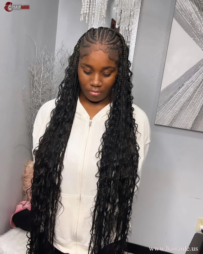 Curly Fulani braids with long ends